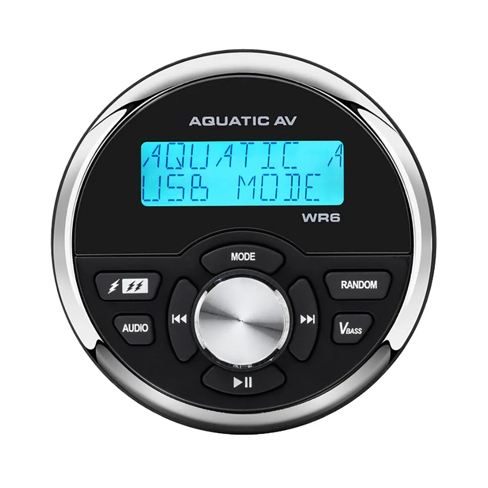 Aquatic AV WR6 round wired remote control with LCD screen, rubber buttons and stainless steel bezel