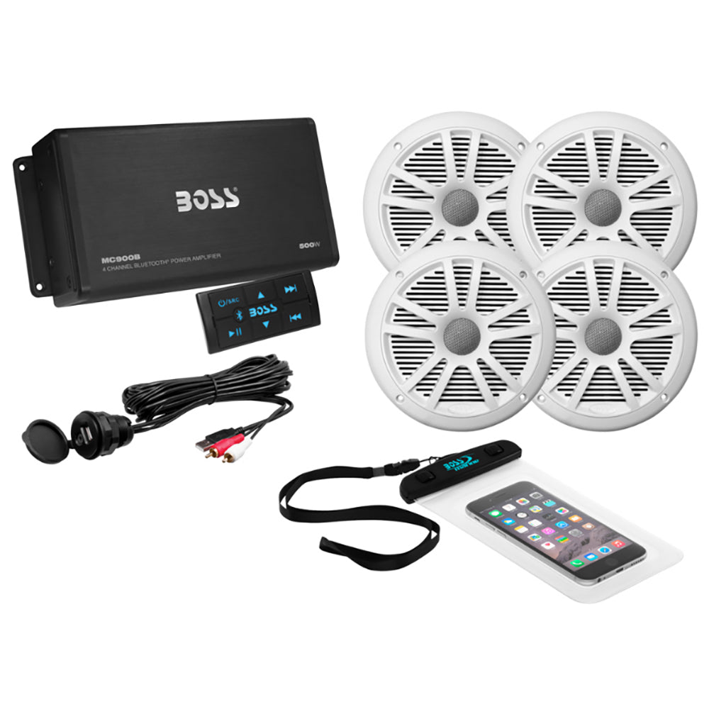 Boss Audio ASK904B.64 kit with MC900B Bluetooth amplifier, controller and four white 6.5 inch MR6W speakers - view 2