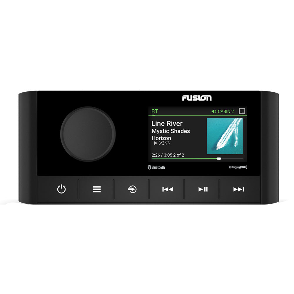 Fusion MS-RA210 compact two zone marine stereo with 2.7 inch color LCD, front view