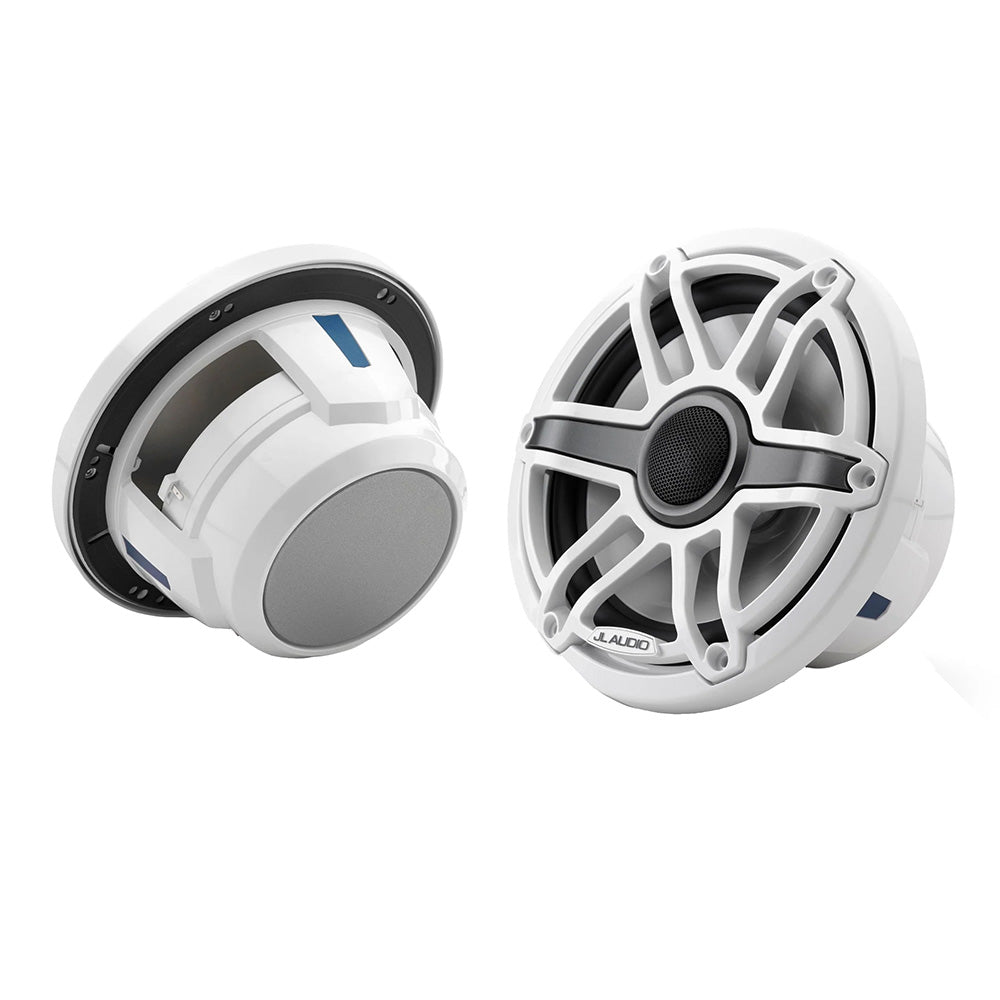 JL Audio M6-770X-S-GwGw 7.7 inch marine coaxial speakers with gloss white sport grille and white trim
