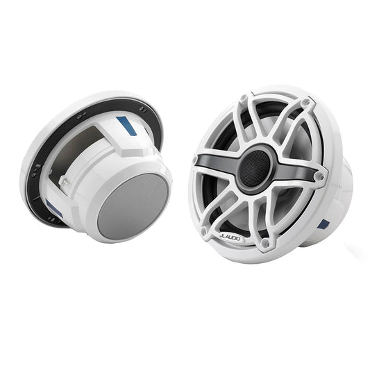 JL Audio M6-770X-S-GwGw 7.7 inch marine coaxial speakers with gloss white sport grille and white trim