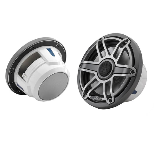 JL Audio M6-770X-S-GmTi 7.7 inch marine coaxial speakers with titanium metallic sport grille