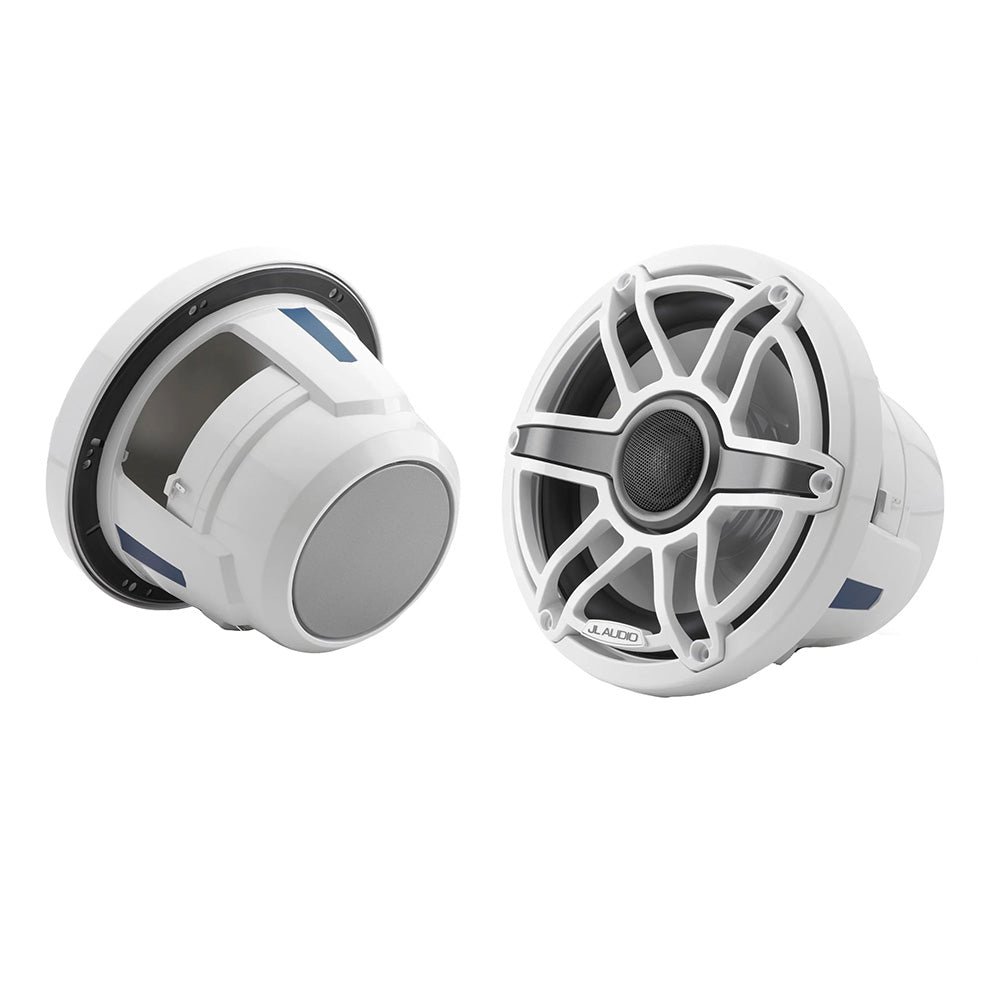 JL Audio M6-880X-S-GwGw 8.8 inch marine coaxial speakers with gloss white sport grille and white trim ring