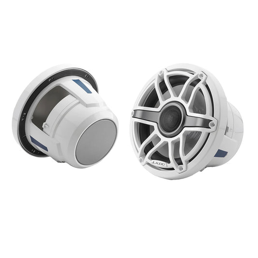 JL Audio M6-880X-S-GwGw 8.8 inch marine coaxial speakers with gloss white sport grille and white trim ring