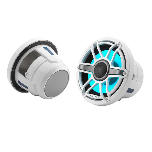 JL Audio M6-880X-S-GwGw-i 8.8 inch marine coaxial speaker with gloss white sport grille and RGB LED lighting