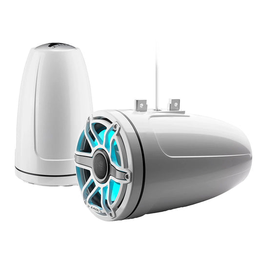 JL Audio M6-880ETXv3-Gw-S-GwGw-i white 8.8 inch wake tower speakers with sport grilles and RGB LED lighting