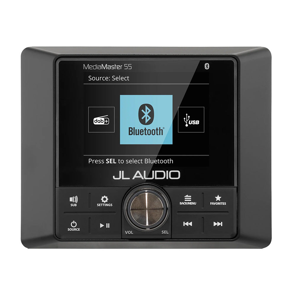 JL Audio MediaMaster MM55 compact marine source unit with 2.8 inch full color LCD and backlit buttons