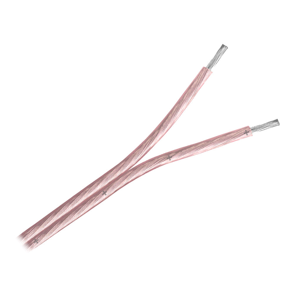 Pacer 18/2 AWG two conductor speaker wire with clear PVC insulation and tinned copper strands, 250 ft